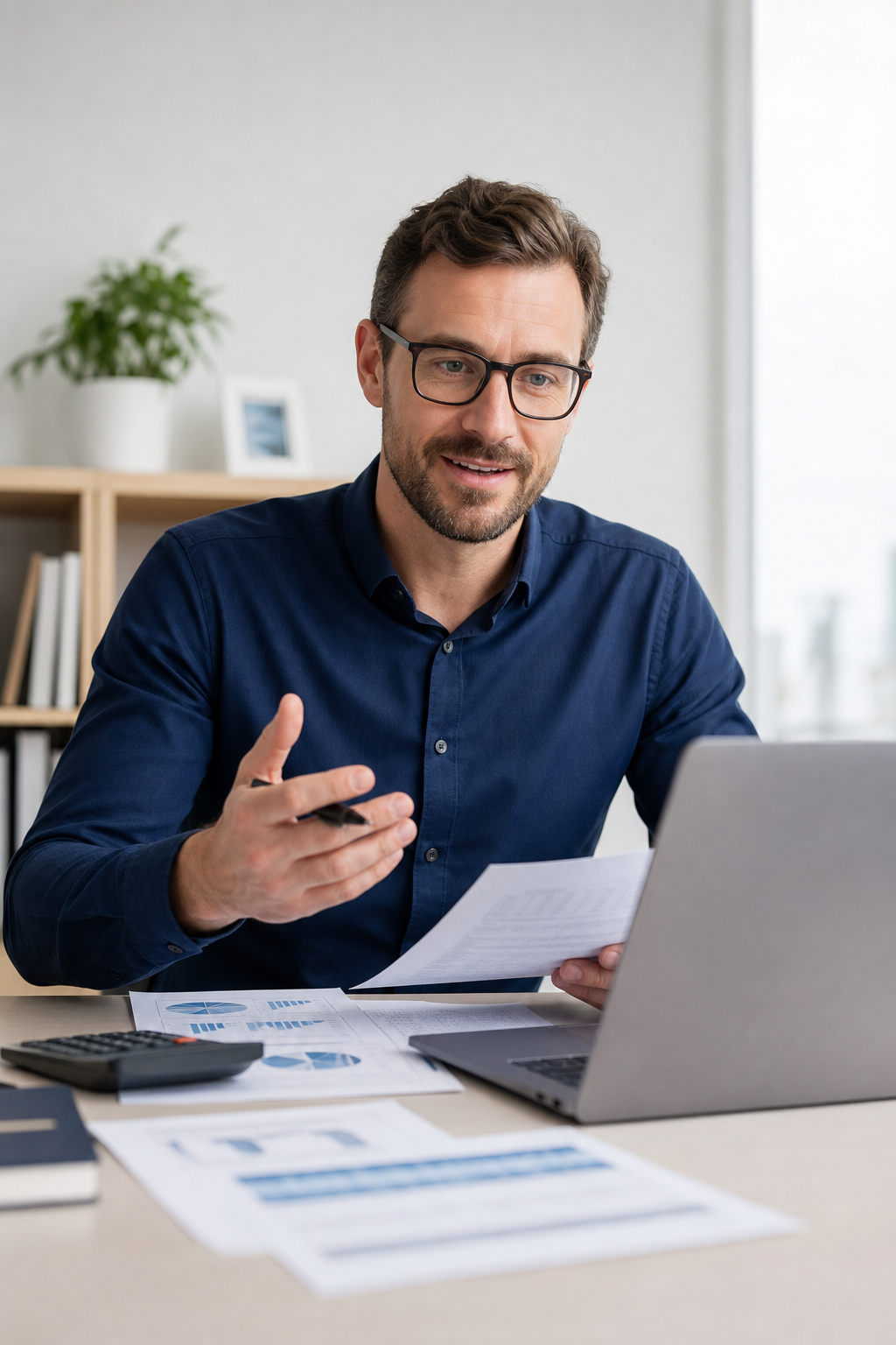 Accountant reviewing tax documents on a call